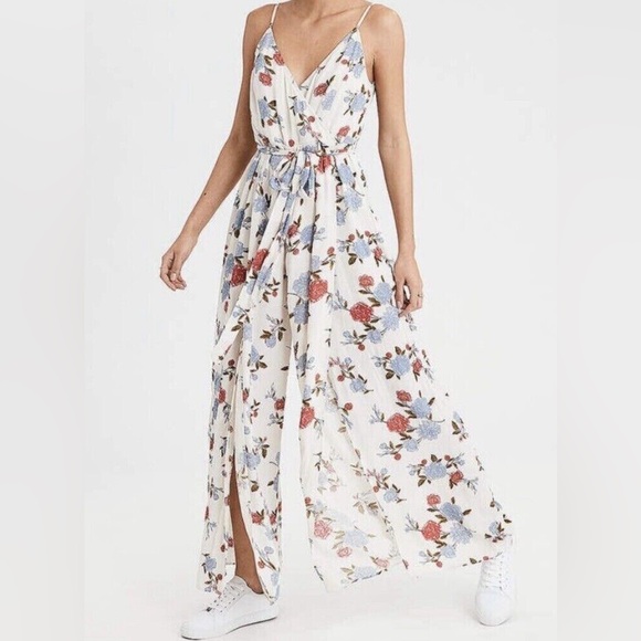 American Eagle Outfitters Pants - American Eagle Outfitters Cream Floral Wide Leg Jumpsuit